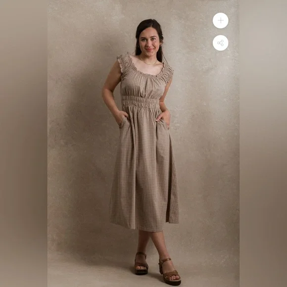 Neuflora Monaco Brown Gingham Midi Dress - Picture 1 of 1